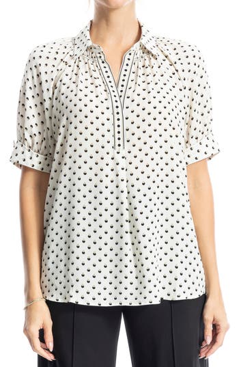 MAX STUDIO MAX STUDIO SHORT SLEEVE CREPE BLOUSE 