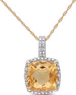 Julianna B. Gemstone & Diamond Cushion Halo Necklace 10K