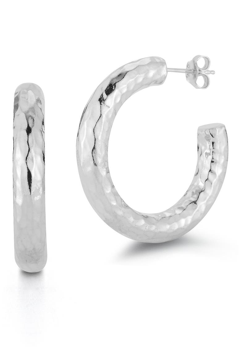 Hammered Hoop Earrings, Main, color, SILVER