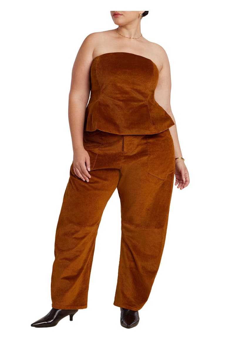 ELOQUII Corduroy Barrel Leg Pants, Alternate, color, Roasted Pecan