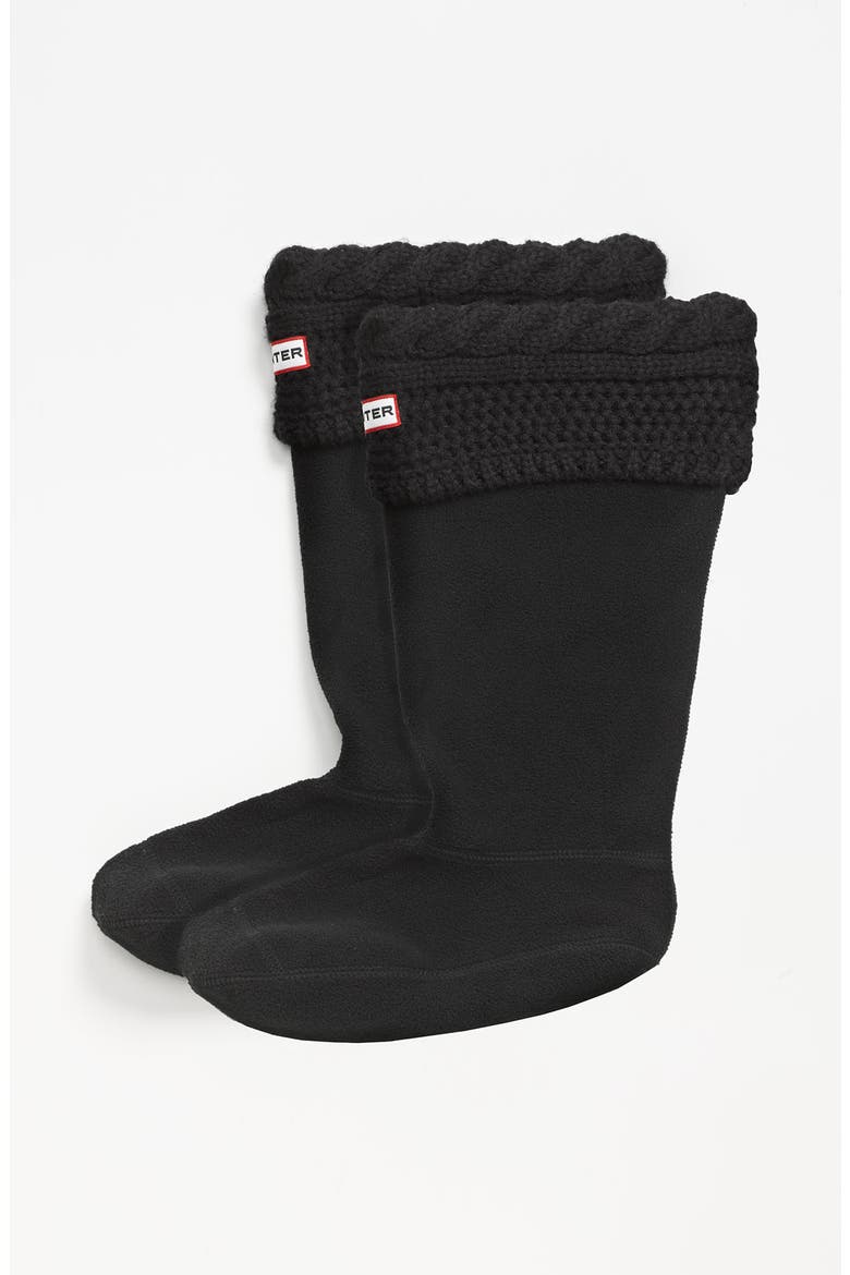 'Moss Cable' Tall Cuff Welly Socks, Main, color, BLACK