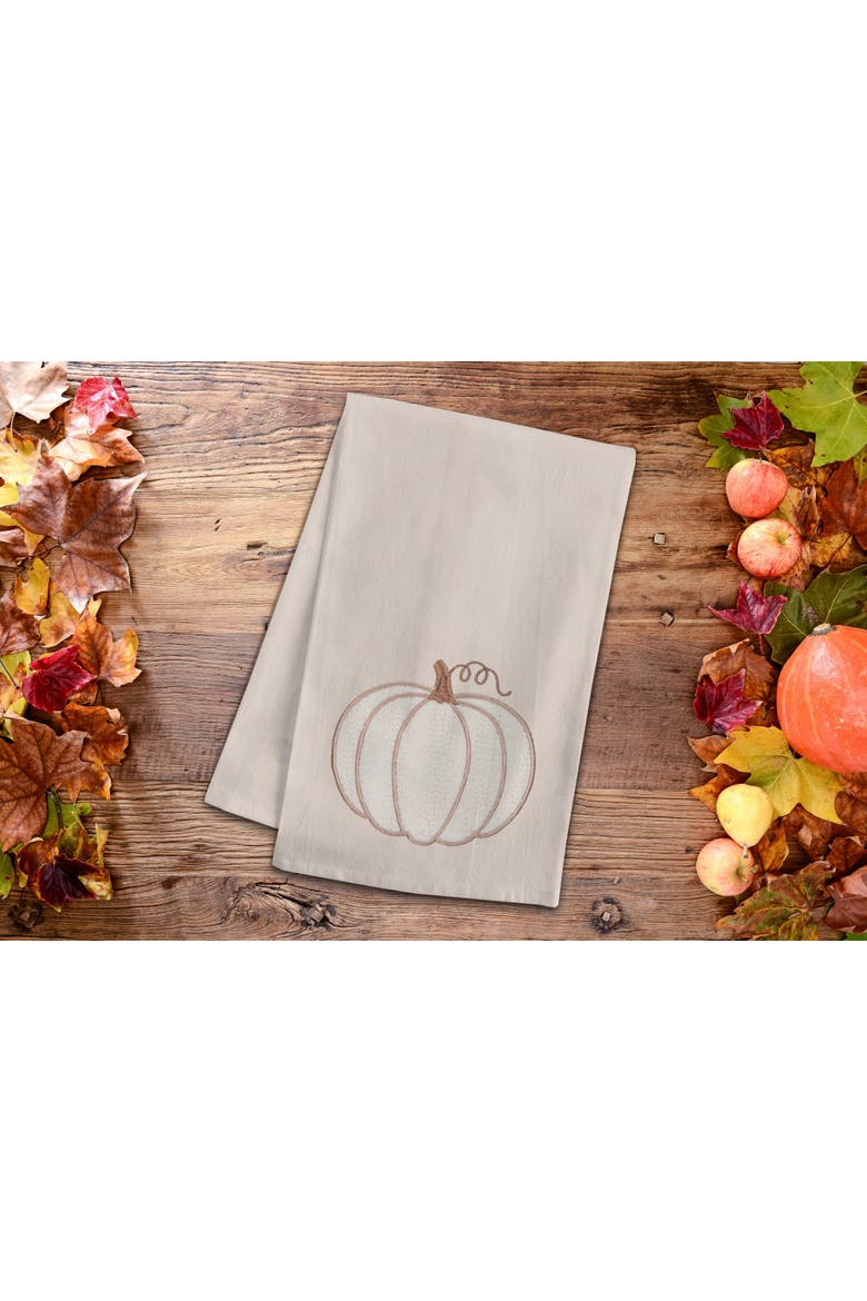 Cable Knit Pumpkin 100% Cotton Flour Sack Kitchen Dishtowel, Alternate, color, White