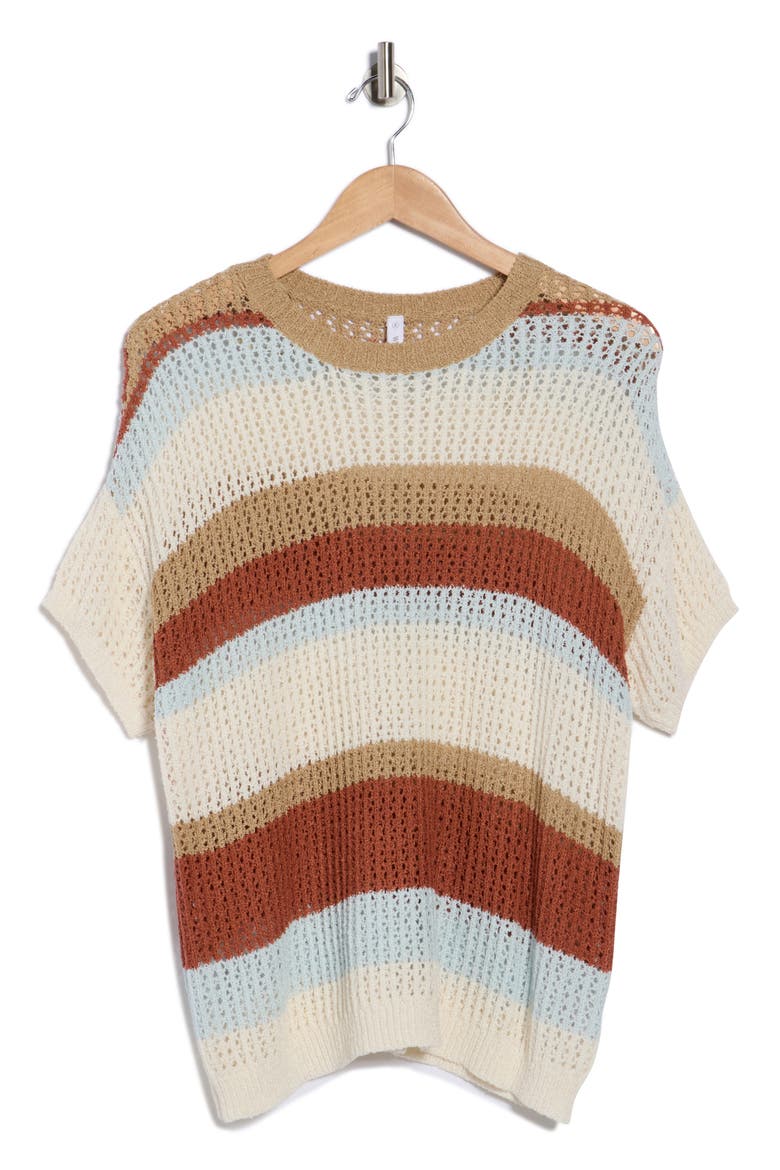 Multicolor Stripe Short Sleeve Sweater, Alternate, color, BEIGE