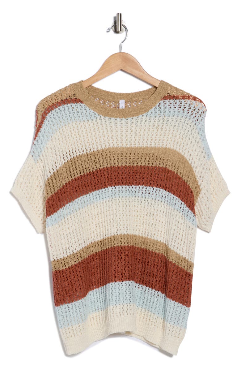 WISHLIST Multicolor Stripe Short Sleeve Sweater, Main, color, Beige