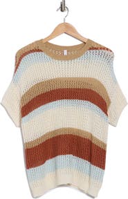 WISHLIST Multicolor Stripe Short Sleeve Sweater