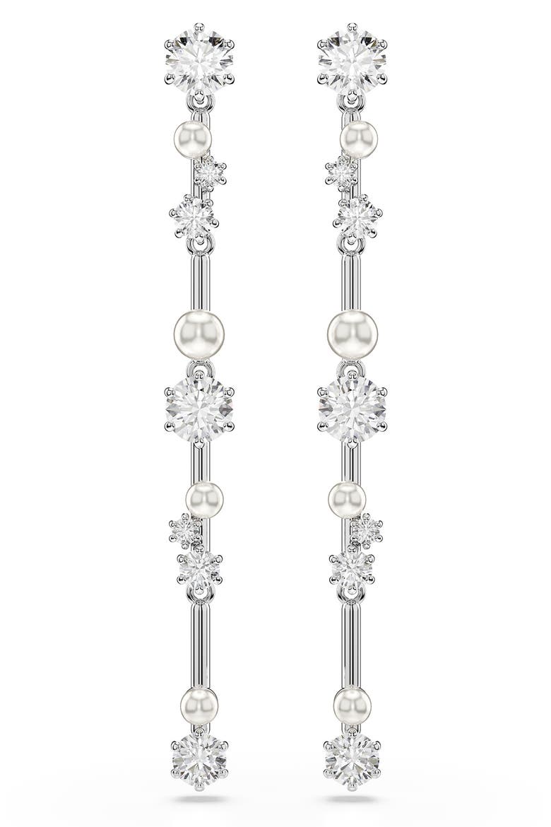 Constella Bar Drop Earrings, Main, color, WHITE/ SILVER