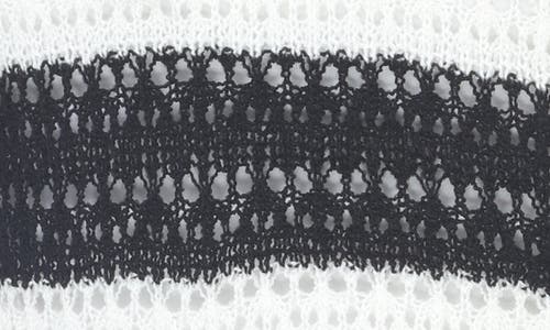 RAIN AND ROSE RAIN AND ROSE STRIPE TIE KEYHOLE OPEN STITCH SWEATER 