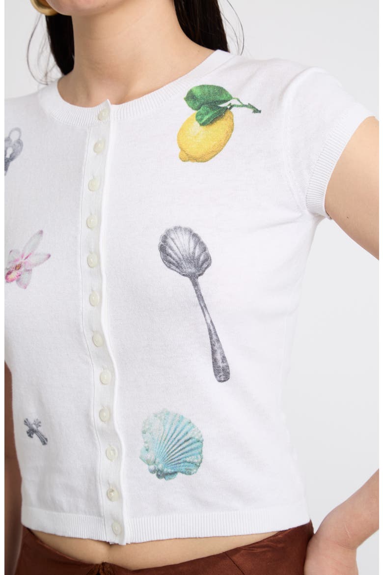 Printed Motif Cardigan, Alternate, color, WHITE