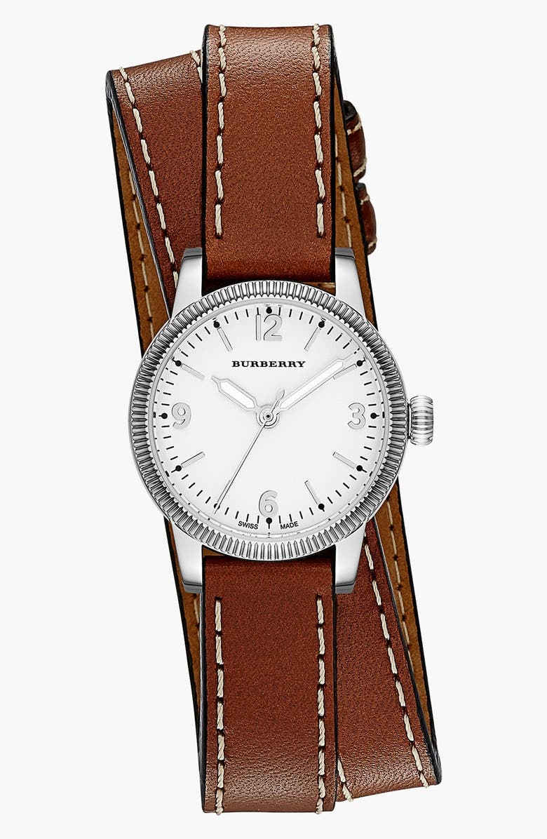 Burberry 'Utilitarian' Round Leather Wrap Watch, 30mm, Main, color, 