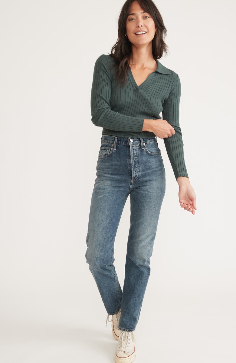 Marine Layer Deserae Rib Long Sleeve Polo, Alternate, color,