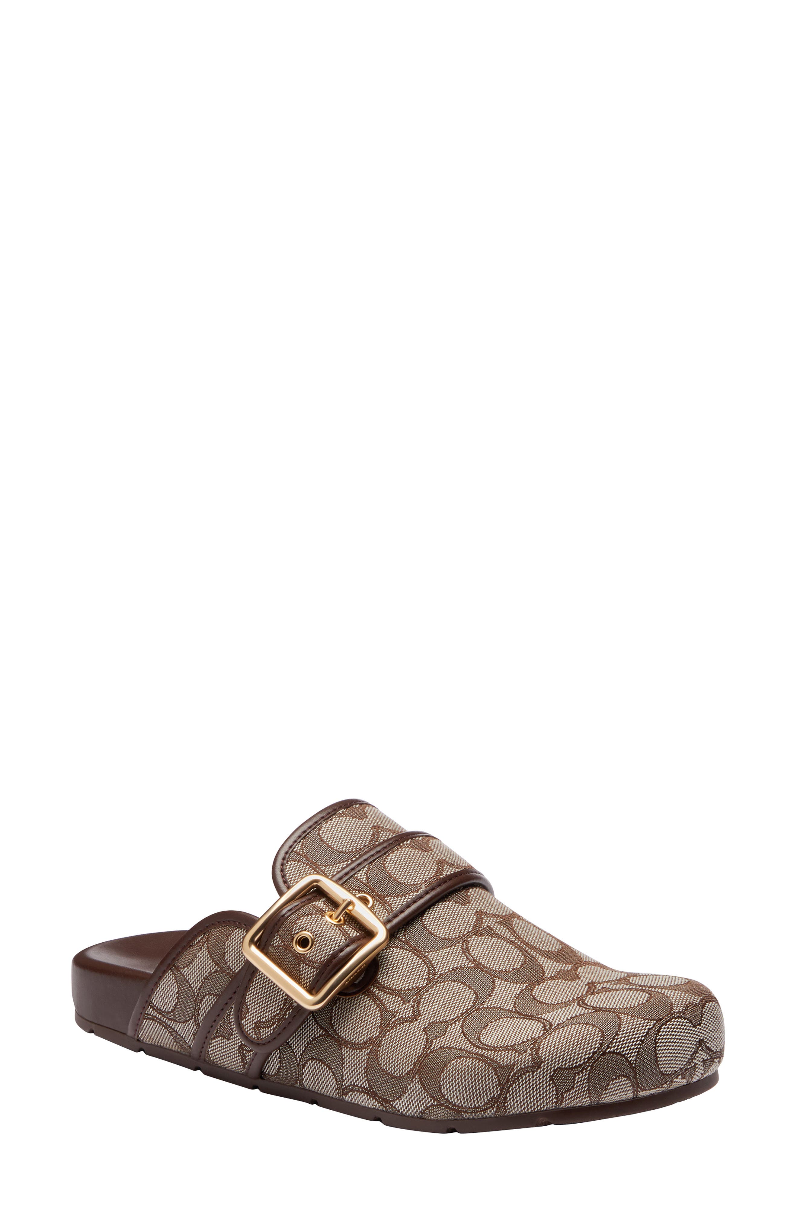 COACH Archival Signature Jacquard Buckle Clog, Main, color, Oak/ Maple