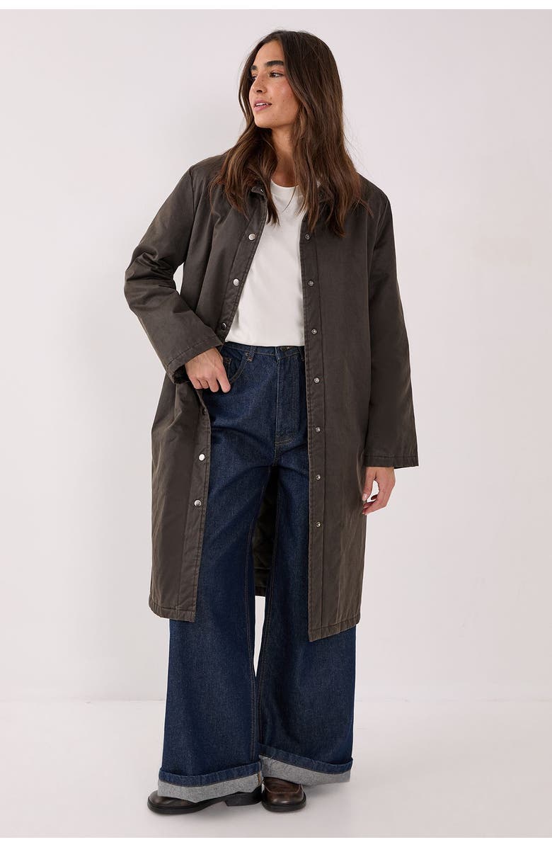 NASTY GAL Longline Cord Collar Wax Effect Coat, Alternate, color, Brown