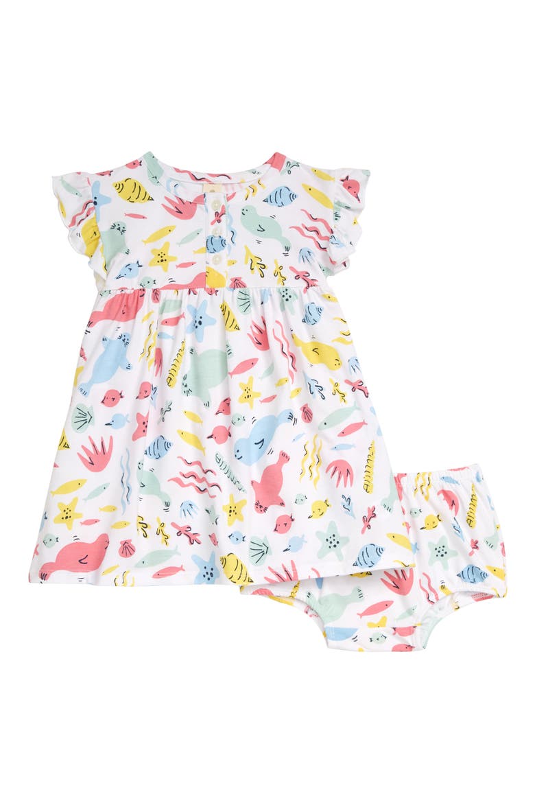 Flutter Sleeve Dress, Main, color, WHITE MULTI UNDERWATER VIBES