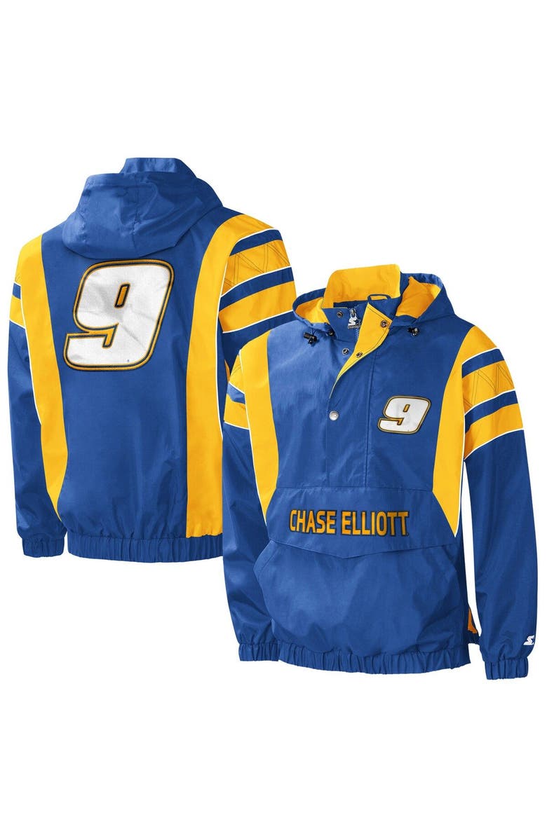STARTER Men's Starter Royal/Yellow Chase Elliott Impact Half-Snap Pullover Jacket, Main, color, Royal
