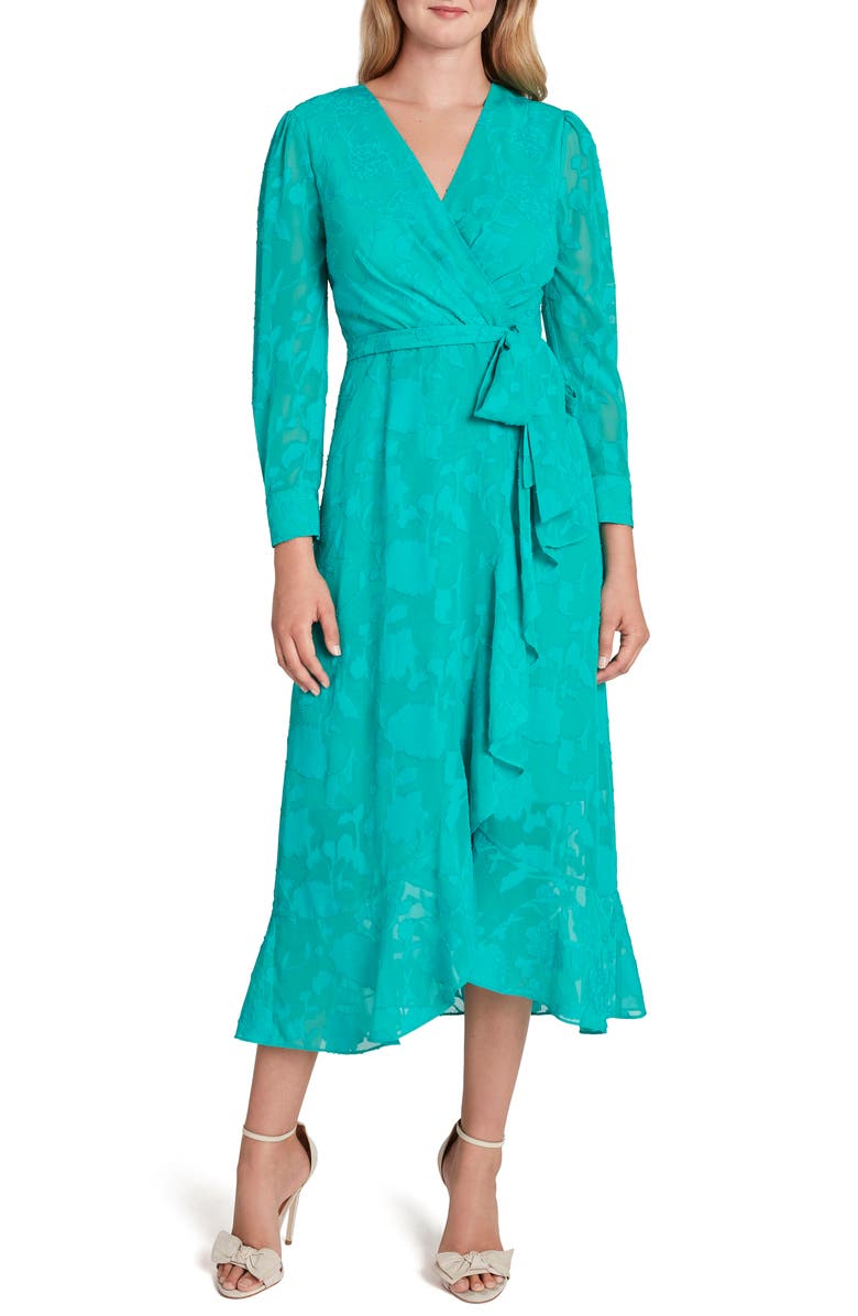 Tahari Chiffon Clip Long Sleeve Faux Wrap Maxi Dress, Main, color, 