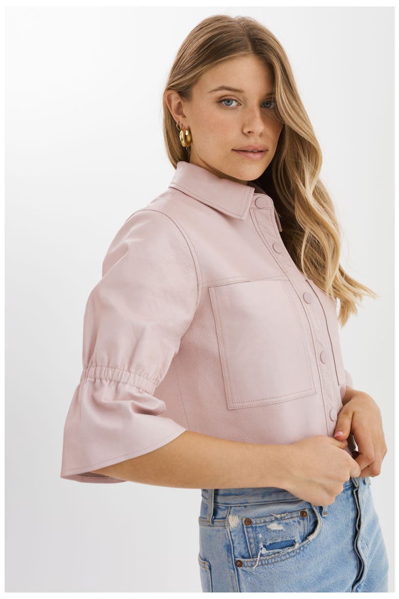 Carolina | Leather Ruffle Sleeve Jacket, Alternate, color, Rose