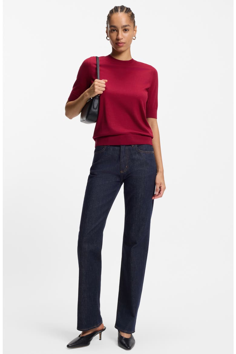 Farbella Short Sleeve Virgin Wool Sweater, Alternate, color, DEEP RUBY