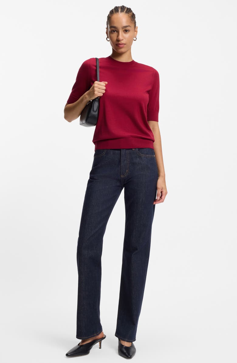 BOSS Farbella Short Sleeve Virgin Wool Sweater, Alternate, color, Deep Ruby