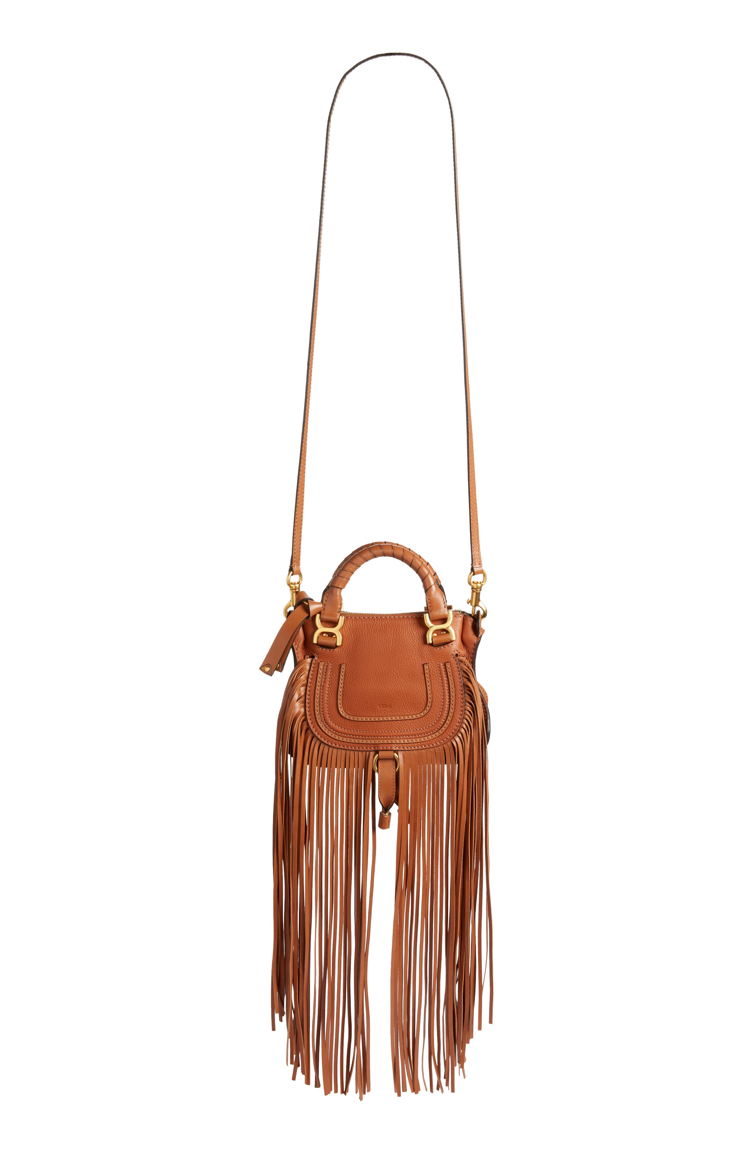Chloé Mini Marcie Fringe Leather Crossbody Bag, Main, color, 