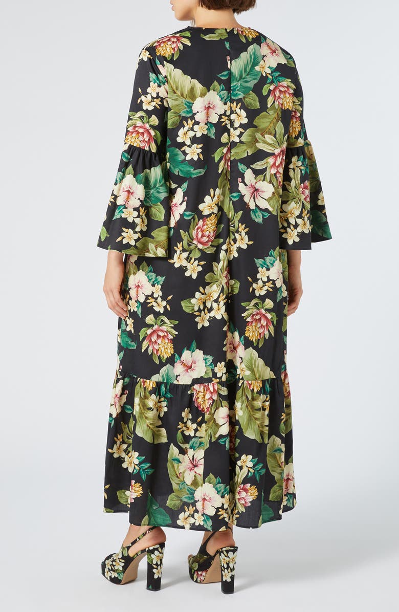 Marina Rinaldi Medeola Floral Print Ruffle Hem Maxi Dress, Alternate, color, Black