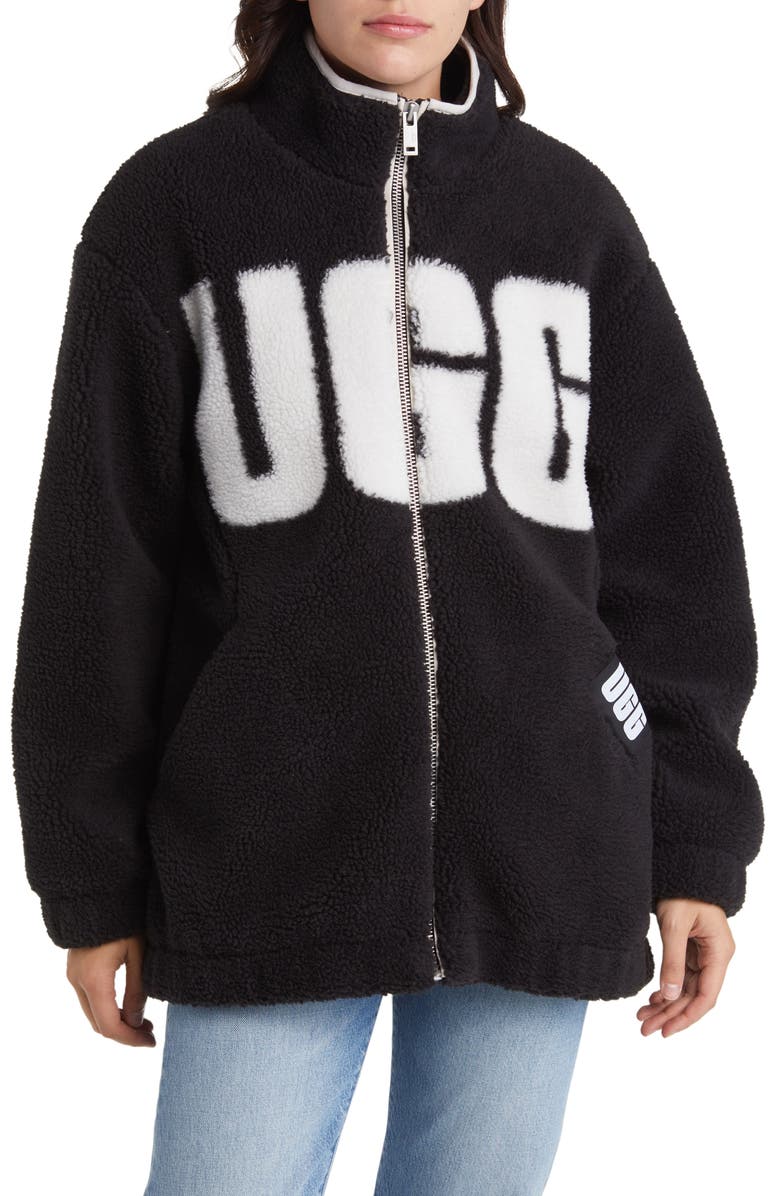 UGG<sup>®</sup> Raquelle Logo High-Pile Fleece Jacket, Main, color,