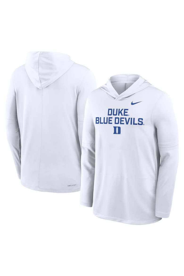 Men's Nike White Duke Blue Devils 2025 Sideline Performance Long Sleeve Hoodie T-Shirt, Alternate, color, White