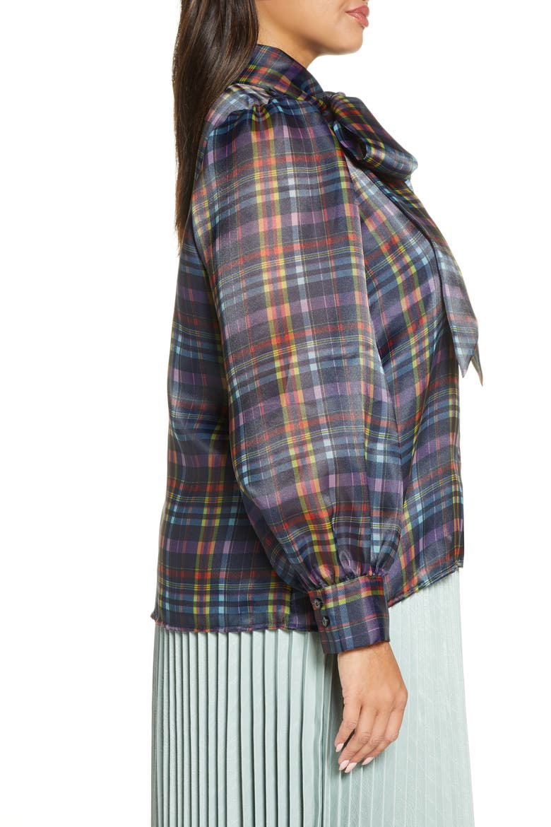 x Atlantic-Pacific Bow Collar Blouse (Nordstrom Exclusive), Alternate, color, NAVY PLAID