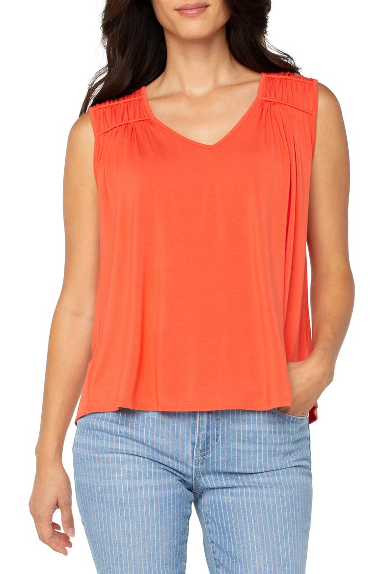 Shirred Sleeveless Knit Top, Main, color, CLEMENTINE