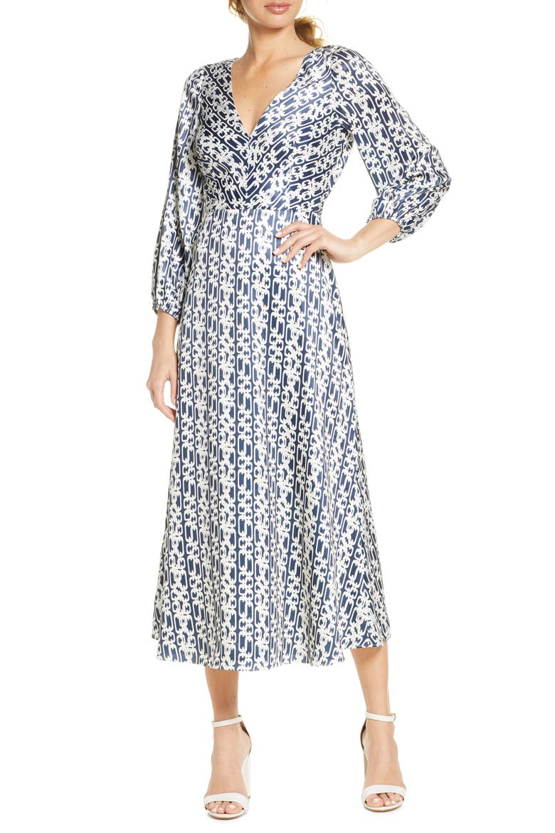 New Horizons Satin Midi Dress, Main, color, PRINT