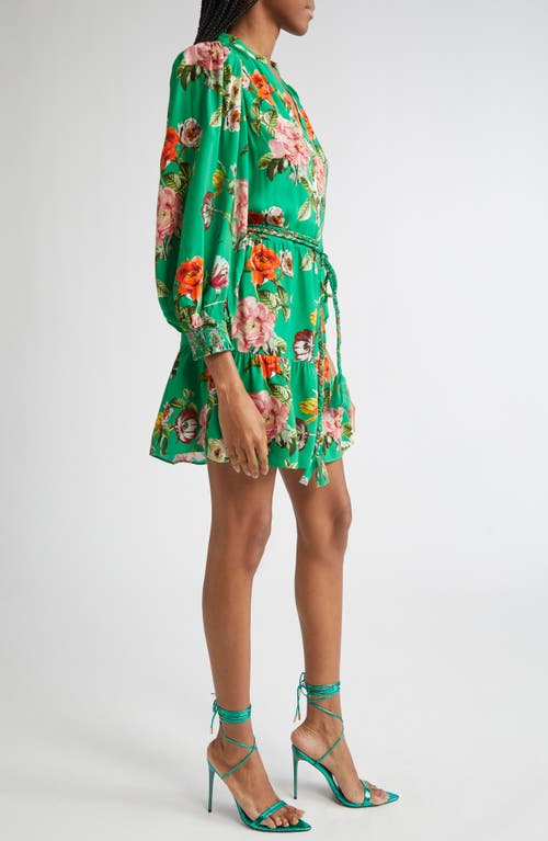 Alice And Olivia Antonette Button Front Mini Dress Hamptons Floral Large In Green