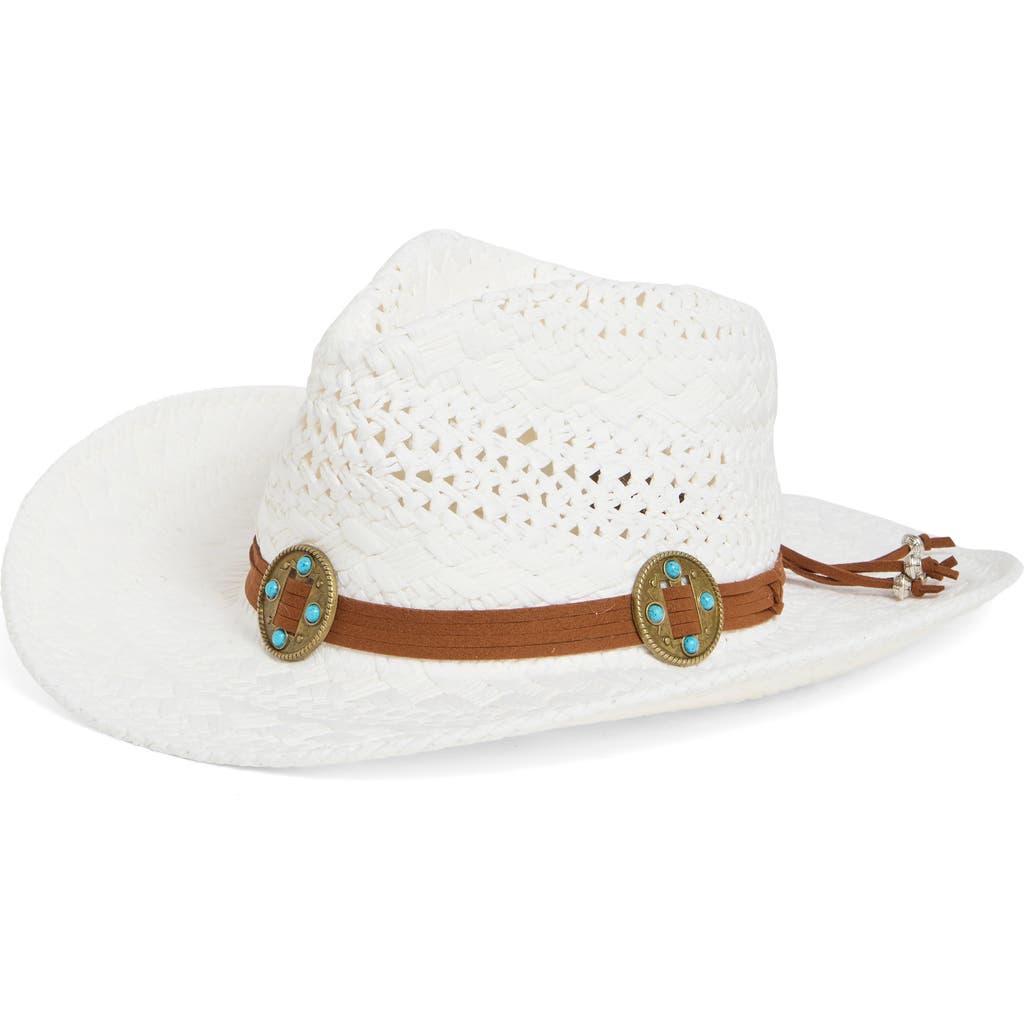 Vince Camuto Embellished Braided Band Cowboy Hat In White