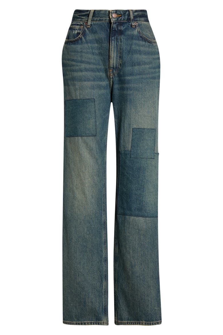 The Khloé High Waist Patch Denim Straight Leg Jeans, Alternate, color, INDIGO1095