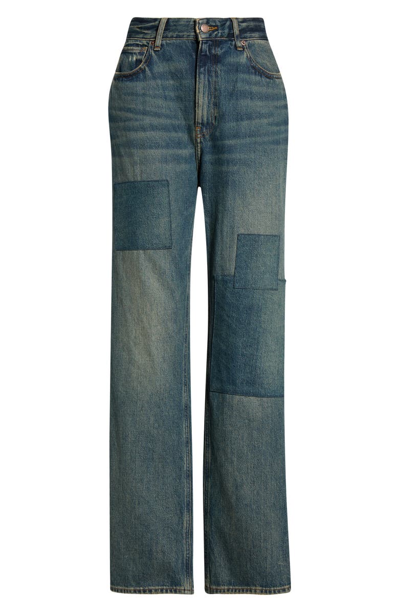 Good American The Khloé High Waist Patch Denim Straight Leg Jeans, Alternate, color, Indigo1095
