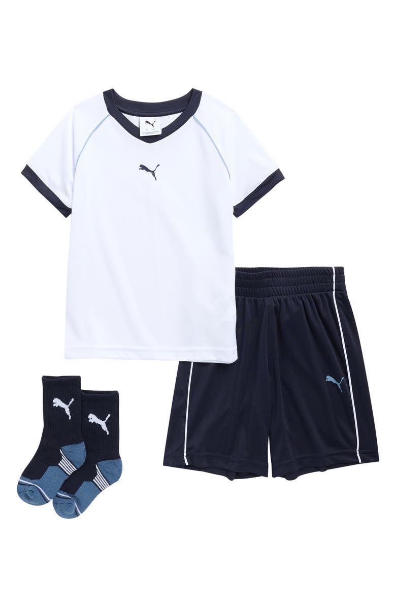 PUMA Kids' Interlock Mesh T-Shirt, Shorts & Socks Set, Main, color, 