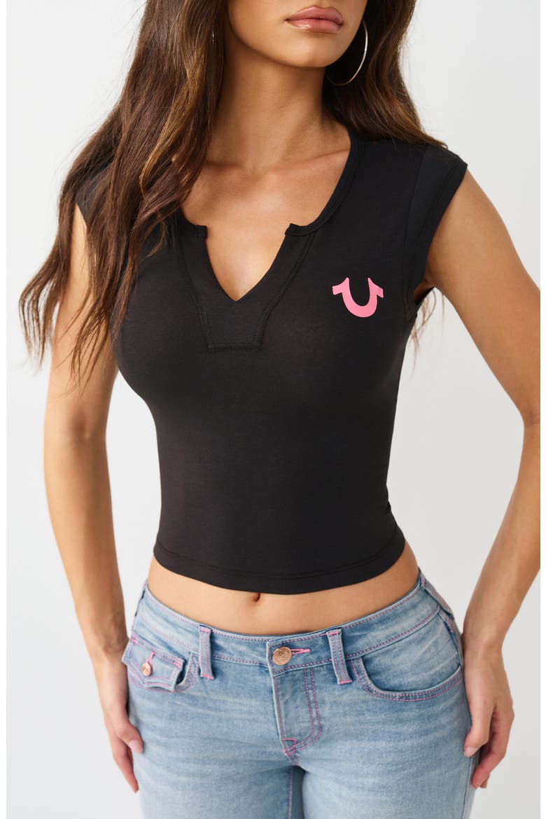 Notch Neck Camp Sleeve T-Shirt, Main, color, JET BLACK