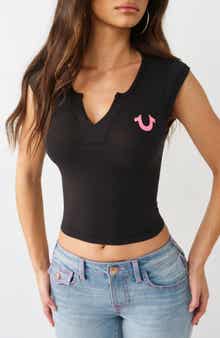 True Religion Notch Neck Camp Sleeve T-Shirt