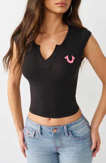 True Religion Notch Neck Camp Sleeve T-Shirt