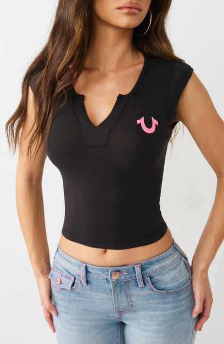 True Religion Notch Neck Camp Sleeve T-Shirt