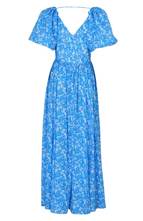 De Loreta Rococo Puff Sleeve Cotton A-line Maxi Dress In Blue