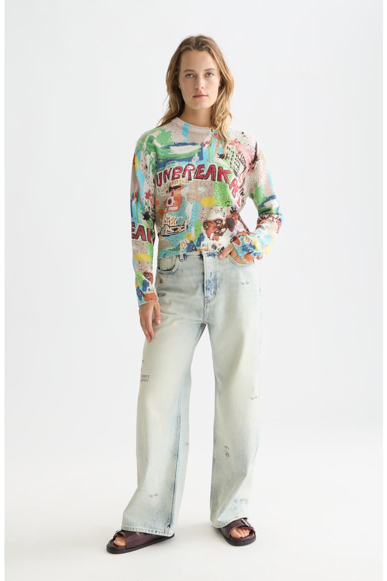 x Basquiat Embroidered Cotton Graphic Crewneck Sweater, Alternate, color, BASQUIAT UNBREAKABLE