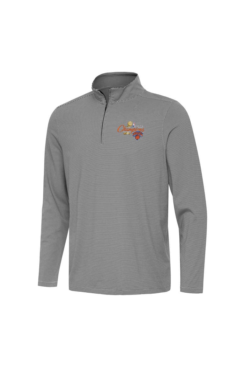 Men's Antigua Black New York Knicks 2026 NBA Finals Champions Official Twine Quarter-Zip Pullover, Alternate, color, Black