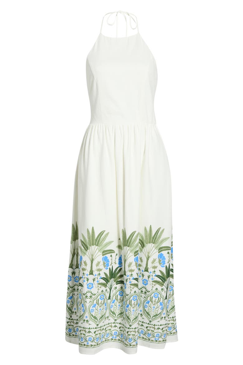 Senara Placed Print Halter Neck Dress, Alternate, color, WHITE-GREEN-MULTI