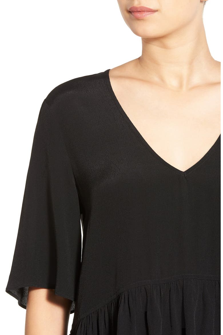 V-Neck Peplum Tee, Alternate, color, BLACK