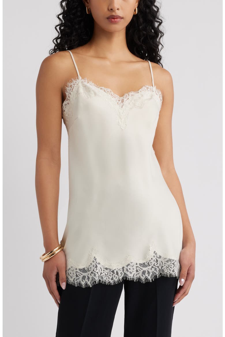 Lace Trim Satin Camisole, Main, color, IVORY DOVE