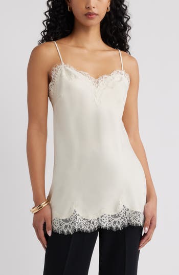 Open Edit Lace Trim Satin Camisole In Multi