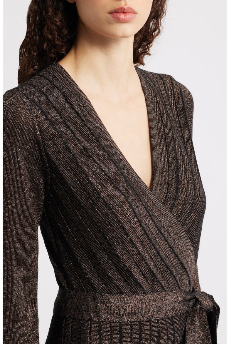 Metallic Long Sleeve Knit Midi Dress, Alternate, color, COPPER
