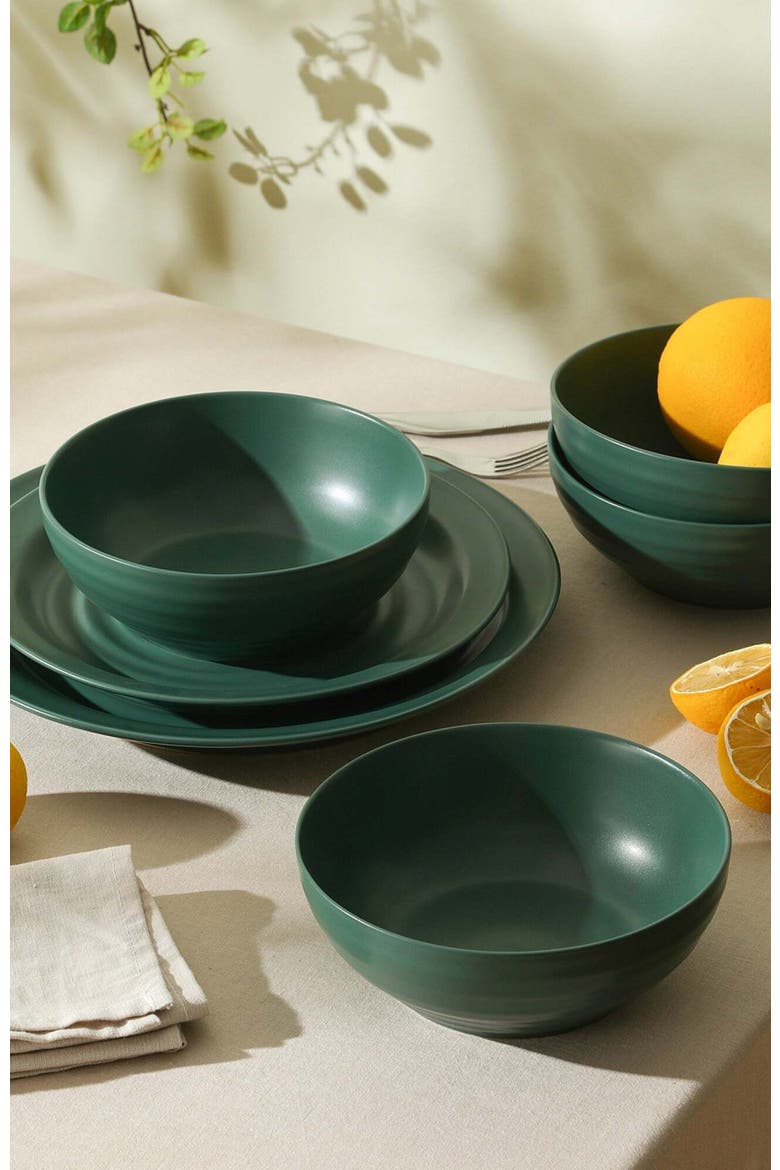 Orbit Stoneware 12-Piece Dinnerware Set with Cereal Bowls, Alternate, color, Green