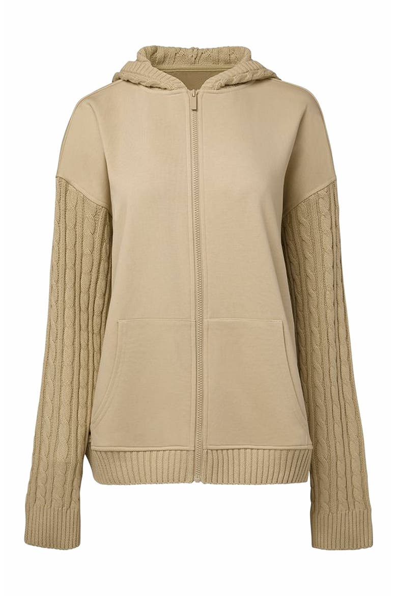 Cable Knit Sleeve Zip Up Hoodie, Main, color, TAUPE