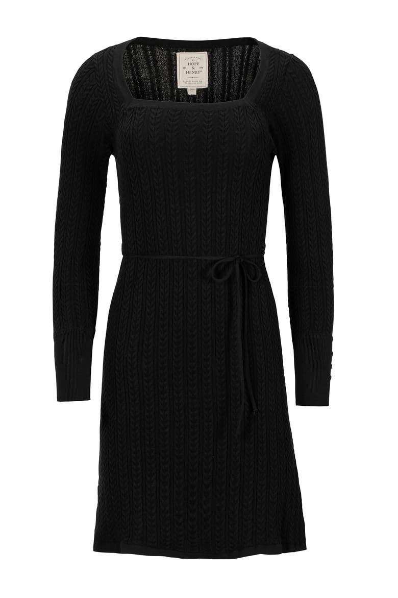 Organic Square Neck Cable Sweater Dress, Alternate, color, Black