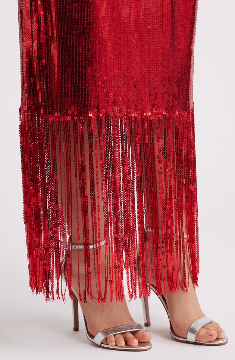 ICHI Ihmollia Sequin Fringe Skirt, Alternate, color, Red